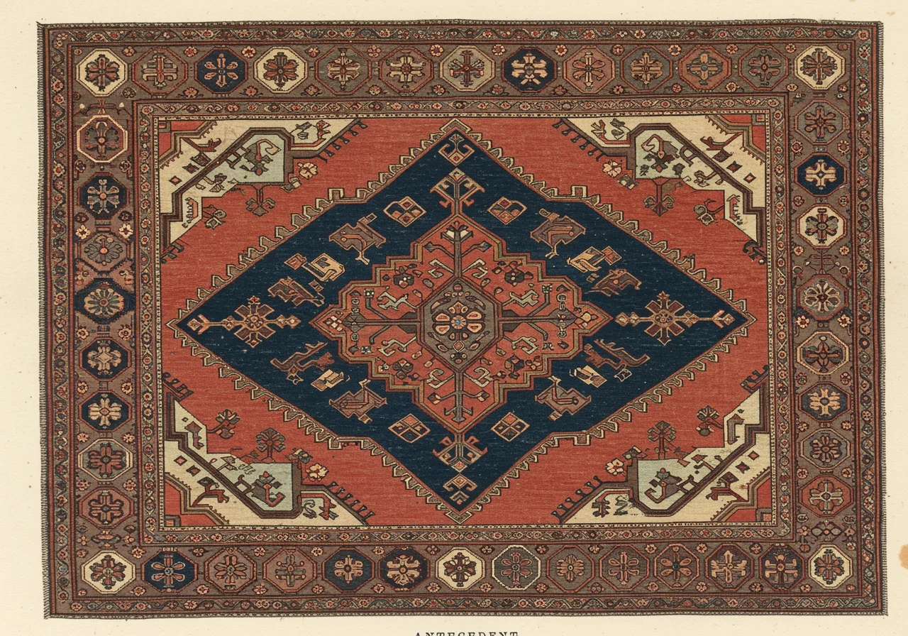 A late-Safavid northwestern Persian village rug — the eighteenth-century antecedent with archaic medallion at even larger scale