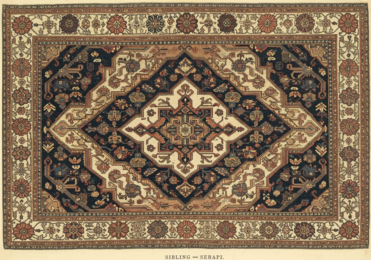 A Serapi rug — the dealer label applied to the higher-quality variant of the Bakshaish / Heriz district, same vocabulary and provenance as Bakshaish with better wool and condition
