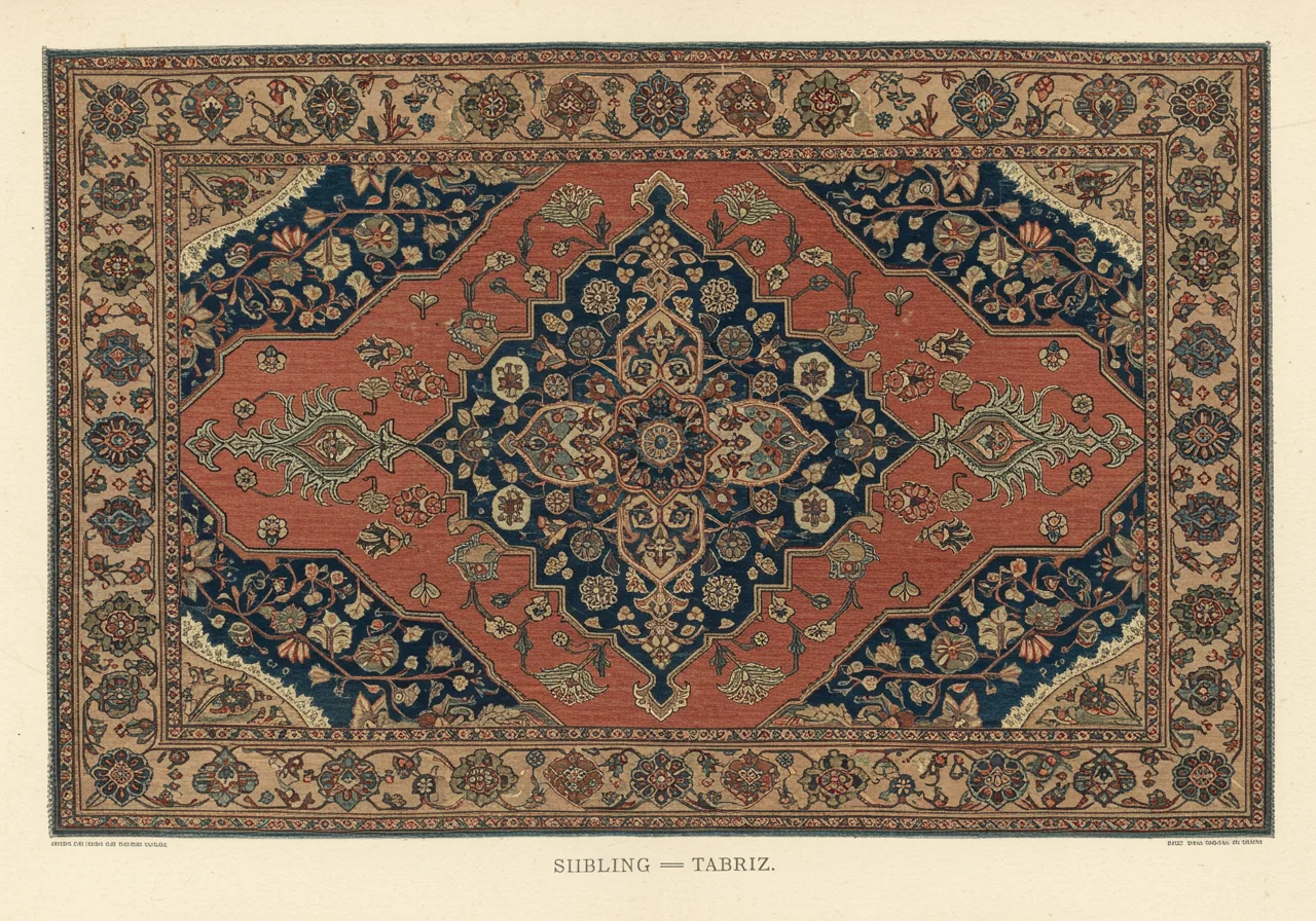 A Tabriz city-workshop rug — finer knot, designed by named master-designers rather than woven on the village loom, often on a pale-ivory ground in the Hadji Jalili variant