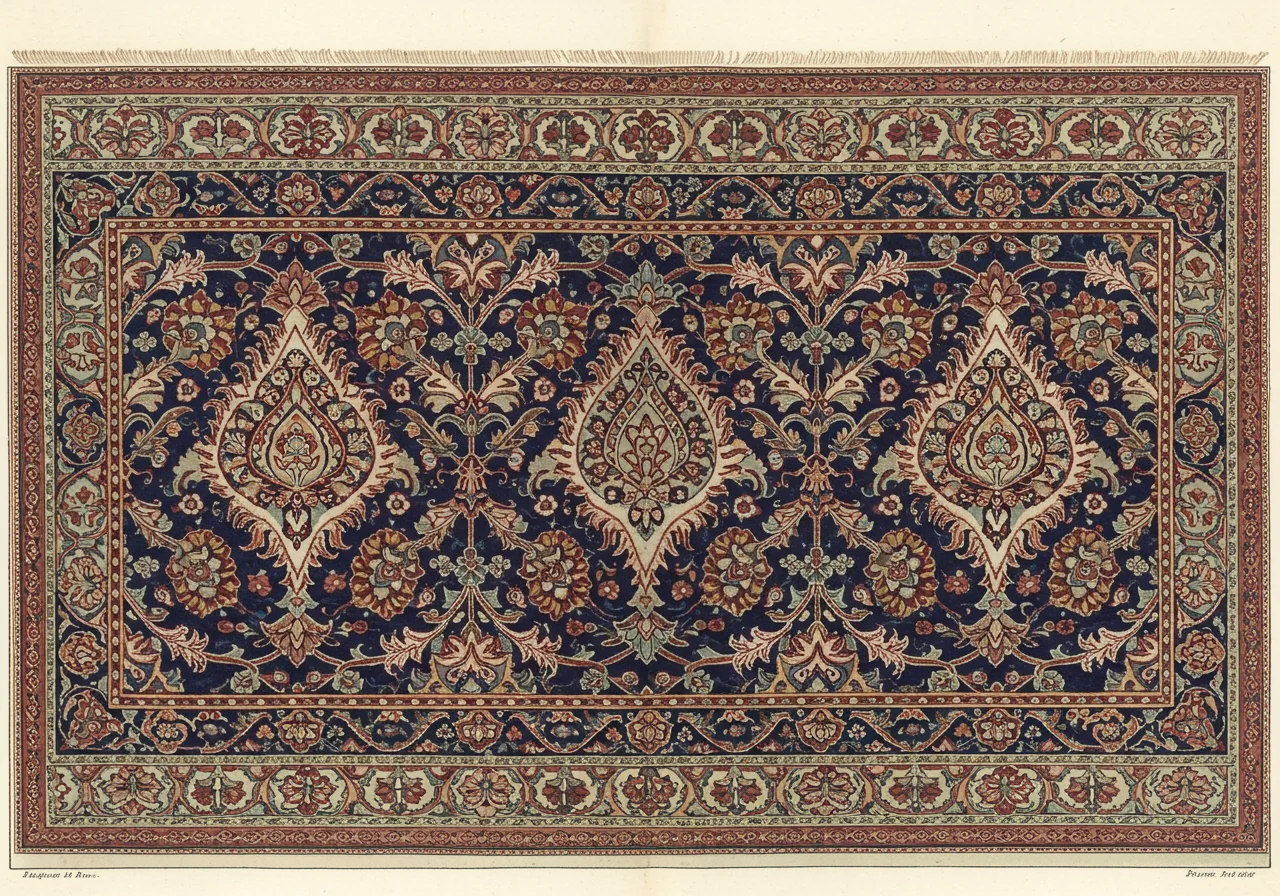 A close detail of a Bidjar main border — fine stylised palmette-and-rosette repeat at high register