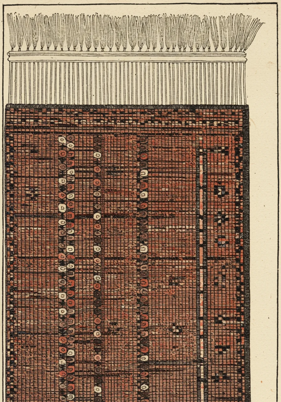A close detail of a Bidjar knot-back — extreme density, wool warp on the village apex pieces, the compressed wet-loom foundation