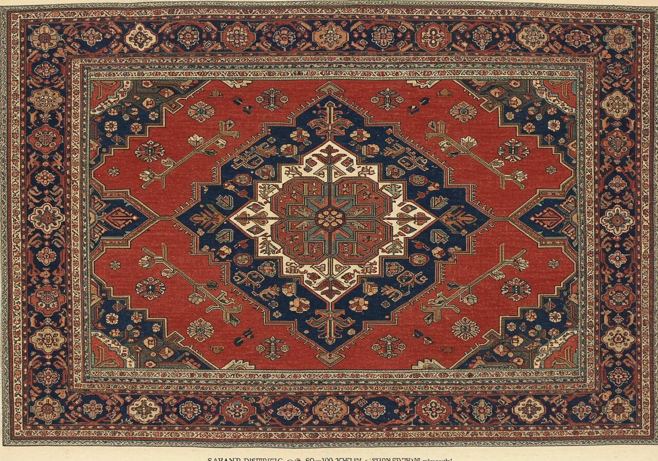 A Heriz commercial rug — the northwestern Persian district to the north of the Kurdish zone, larger and stepped medallion, looser knot density, brick-red ground, and lighter handle than Bidjar