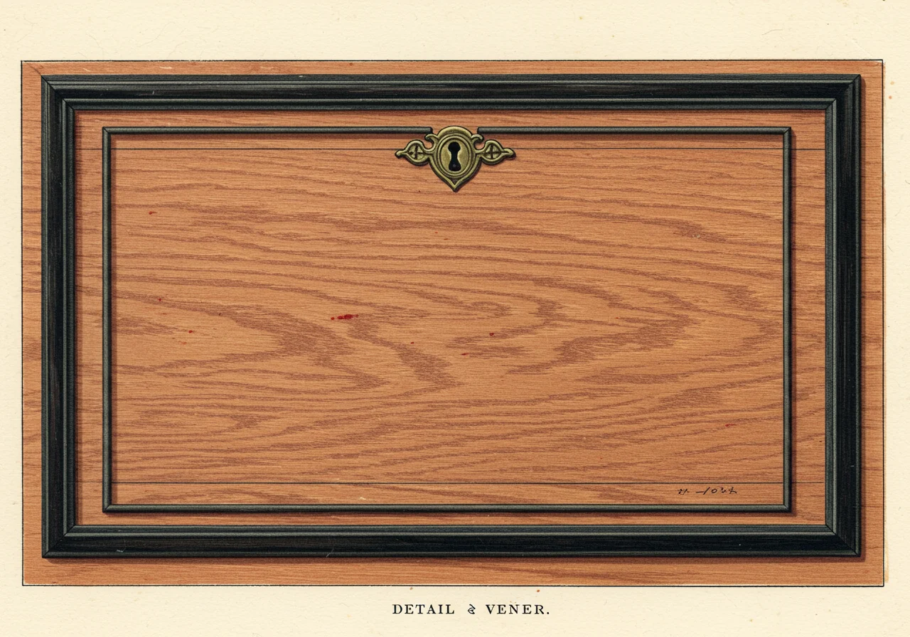 A close detail of Biedermeier cherry-wood veneer — pale golden timber with the characteristic narrow figured grain, framed by narrow ebonized banding