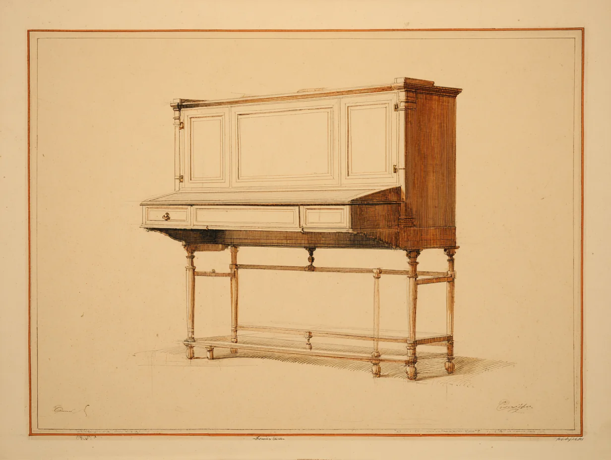 A Biedermeier Sekretär — Continental bourgeois sibling of the Regency in the same neoclassical-Greek-revival milieu, pale cherry rather than dark rosewood