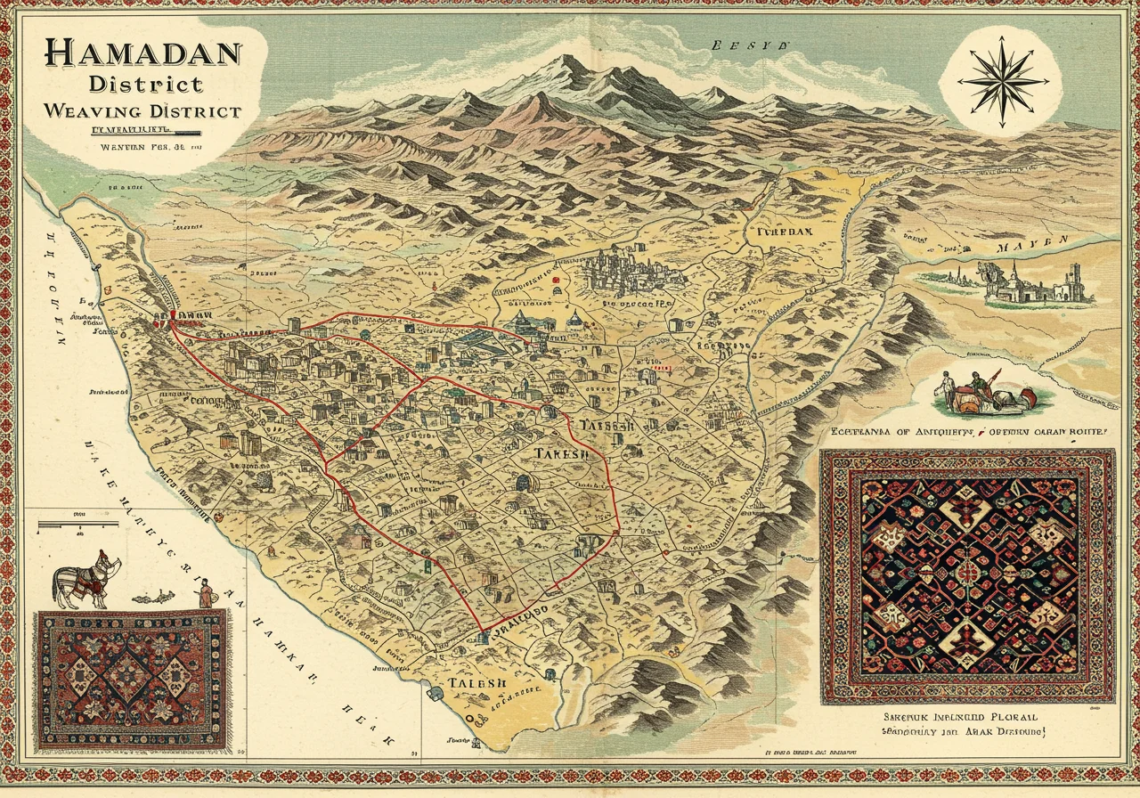 A Victorian connoisseur's portfolio on the Hamadan district — map of the broader region with sub-type locations