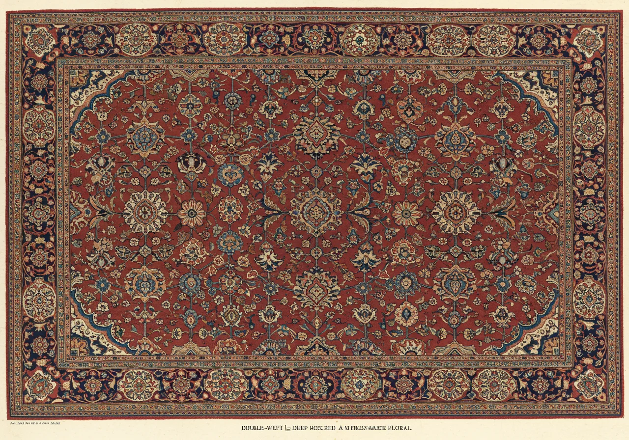 A Sarouk rug — central Persian commercial American-market staple, deeper wine-red, finer knot than Hamadan