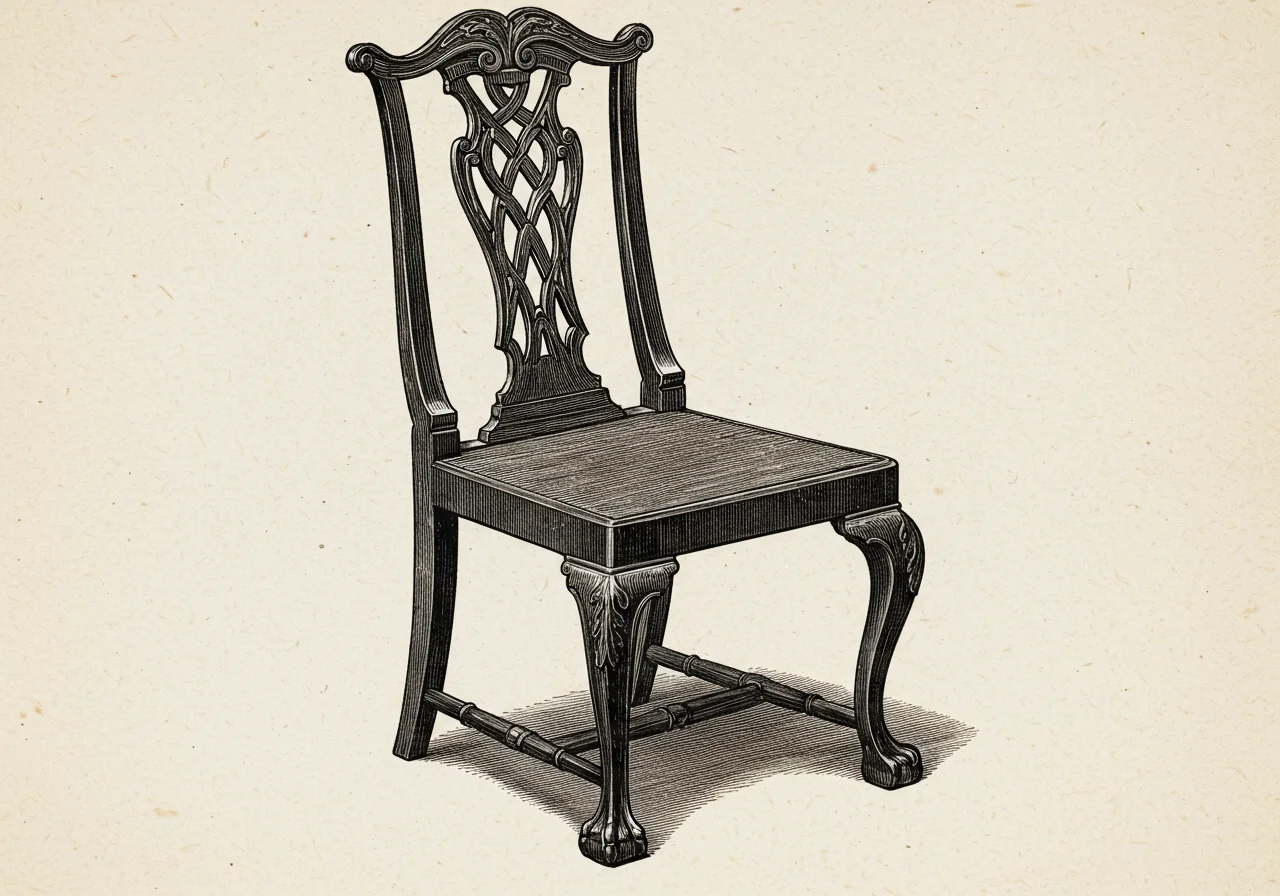 An English Chippendale chair — the rococo predecessor the Hepplewhite period displaced