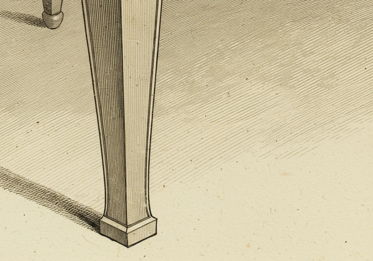 A close detail of a Hepplewhite tapered leg with spade foot — straight neoclassical form