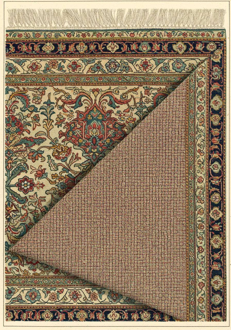 A close detail of a Hereke knot-back — extreme density, silk foundation