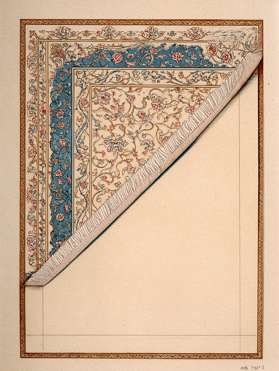 A close detail of an Isfahan knot-back — silk warp, fine knot density, workshop regularity