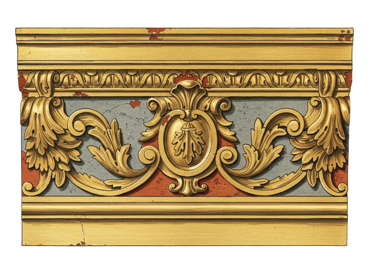 A close detail of an Italian Baroque carved-and-gilded structural element — gilded carved walnut over a gessoed ground, the Roman papal-court gilding register