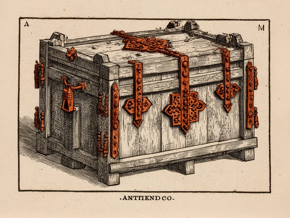 A 14th-c Italian Gothic cassone — the medieval antecedent with simpler iron-bound construction