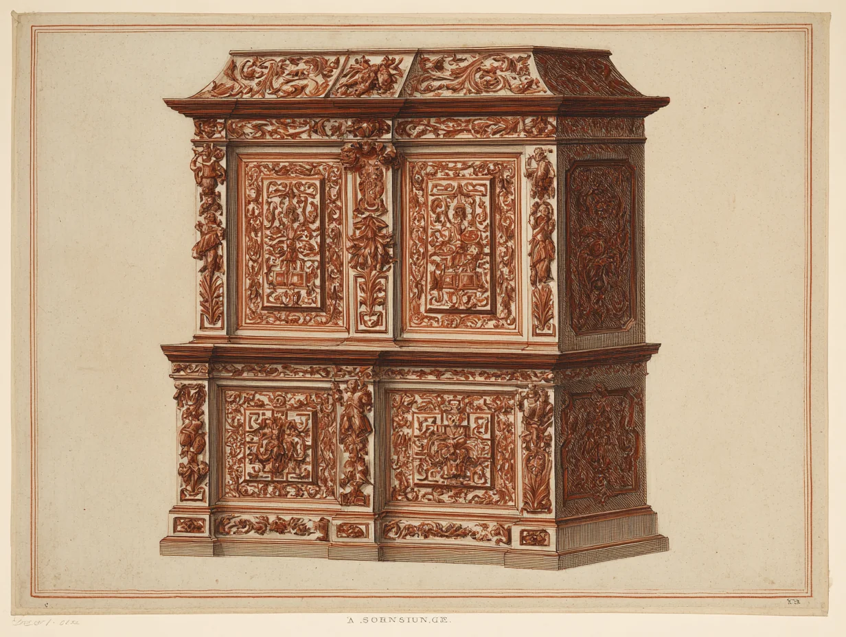 A French Renaissance cabinet — Henri-II French walnut tradition, related vocabulary at workshop register