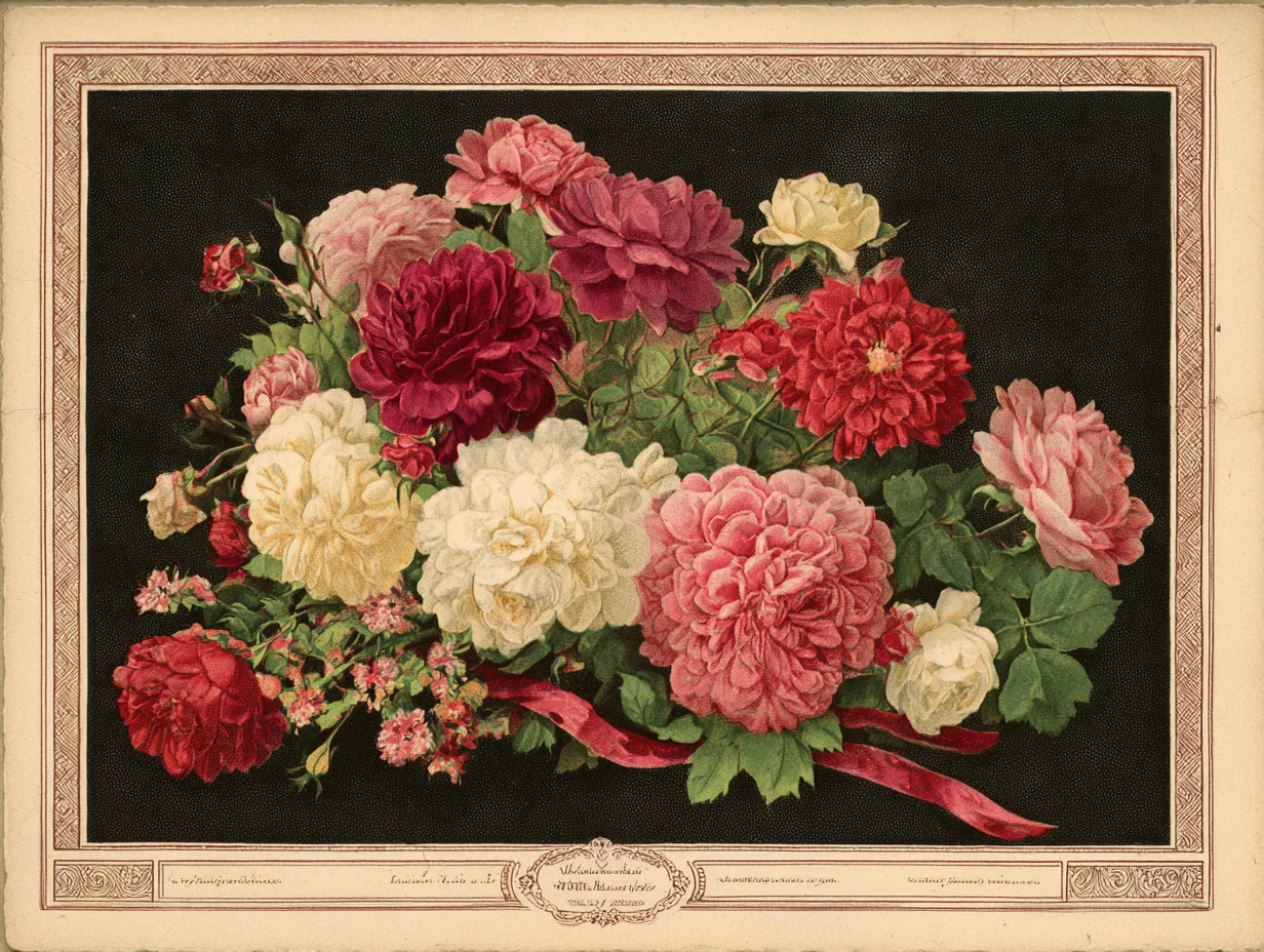 A close detail of a Karabagh French-rose floral bouquet — the Aubusson-derived European vocabulary in Caucasian wool pile