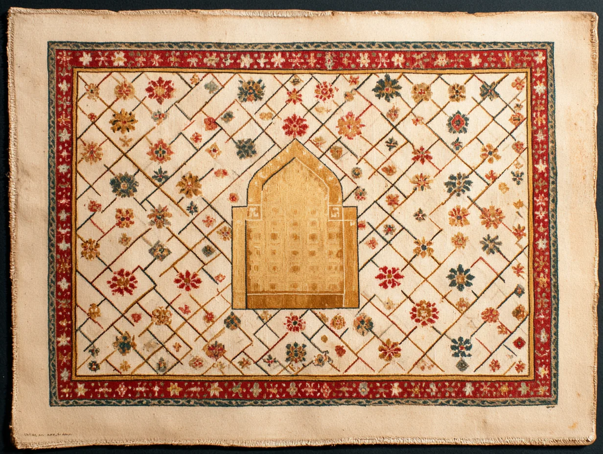 A Daghestan rug — eastern Caucasian prayer-rug type with pale ground and lattice composition