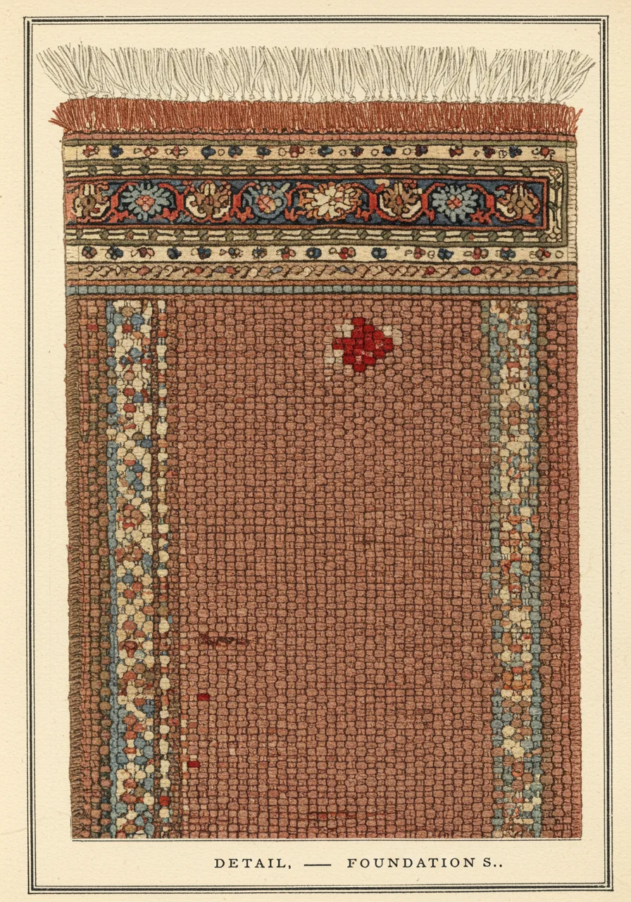 A close detail of a Kashan knot-back — fine asymmetric Persian knot at high density, cotton or silk warp, uniform wool weft