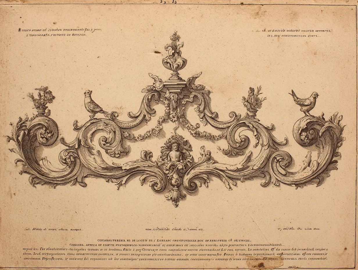 A plate from Jean Berain or Charles Le Brun — engraved arabesque ornament for the royal manufactures, the design source for Boulle marquetry of the period