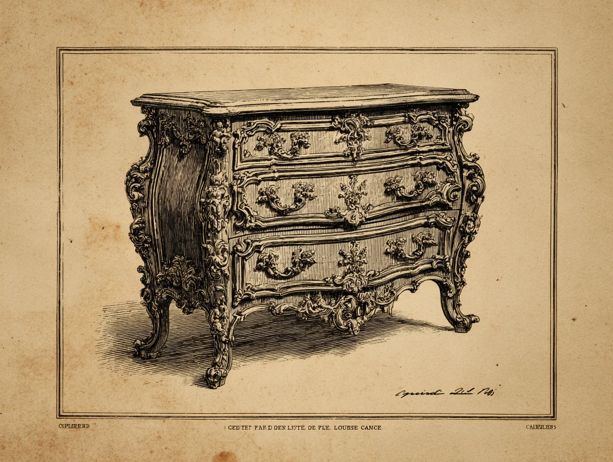 A French Régence commode under the regency of 1715–1723 — lighter proportions, early rocaille ornament, the bombé front beginning to appear