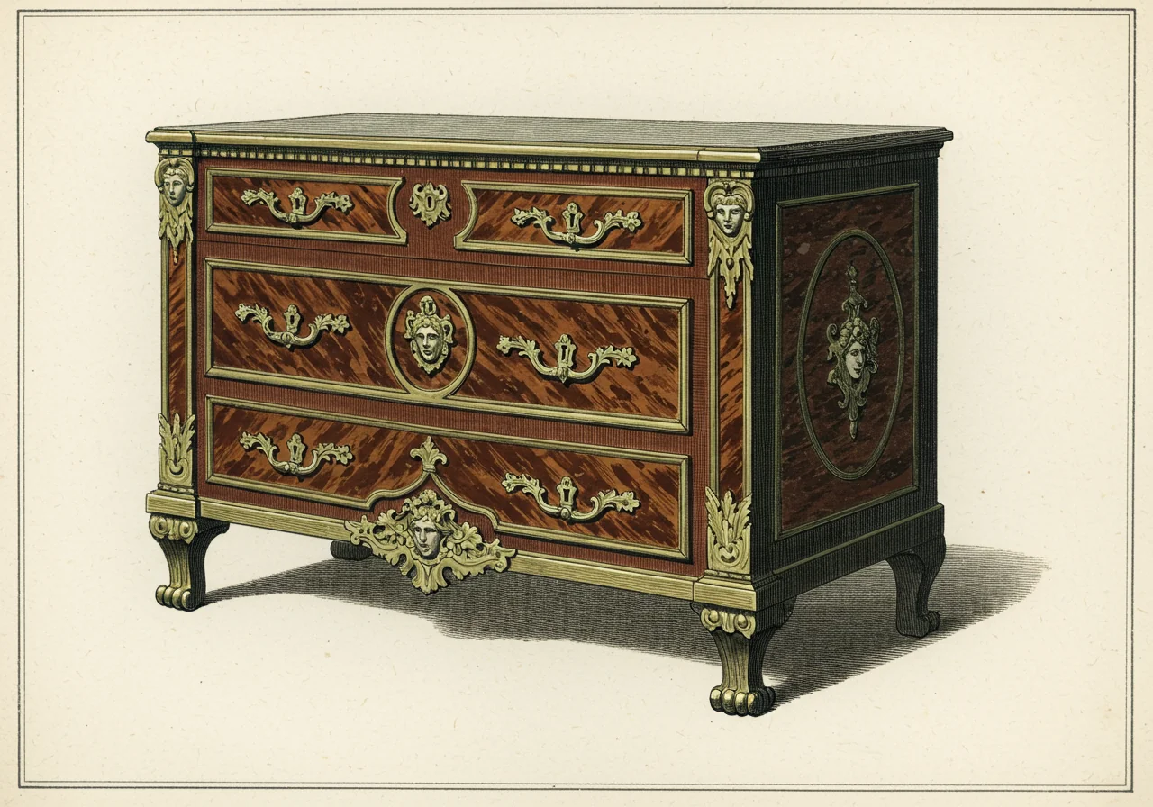 A Louis XIV commode — heavily symmetric, architectural, Boulle marquetry of brass and tortoiseshell, straight or scrolled feet, massive proportions