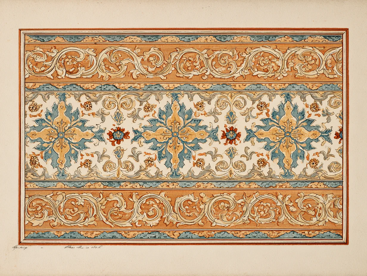 A close detail of an Oushak main border — large-scale star or cartouche repeat