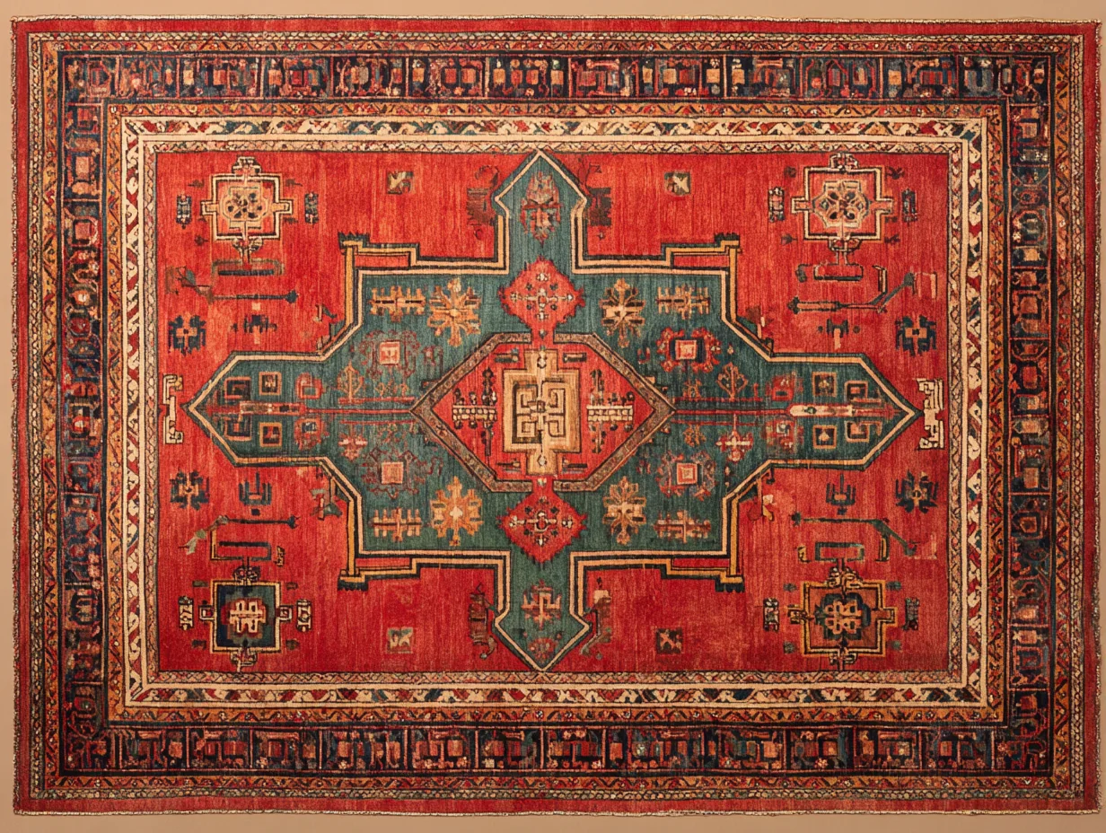A Bergama rug — nearby western Anatolian village, deeper red ground, distinct medallion