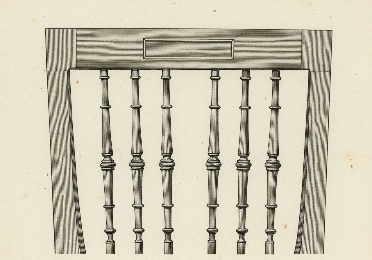 A close detail of a Sheraton rectangular-back chair — slender vertical splats, satinwood-and-ebony inlay top-rail