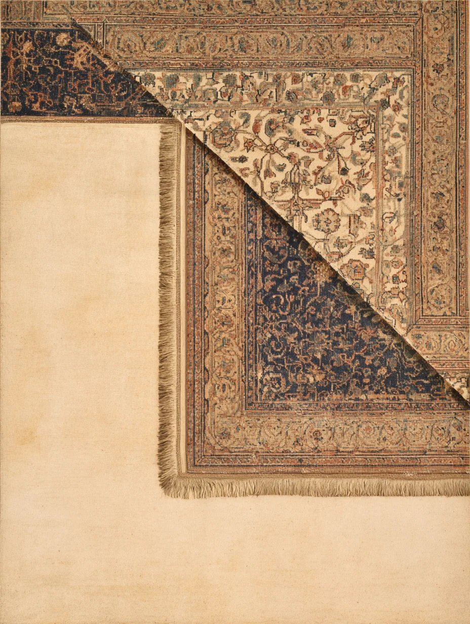 A close detail of a Shirvan knot-back — wool warp, wool weft, symmetric knot at the fine eastern Caucasian density