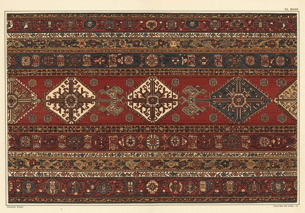 A close detail of a Tekke main border — kepse or qotchak repeat in the Turkmen tribal register