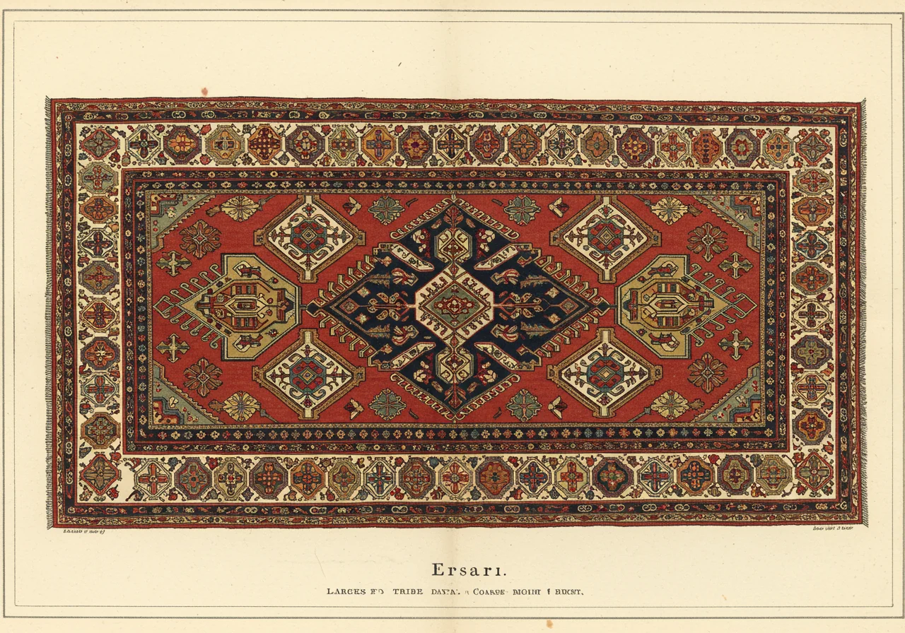 An Ersari rug — the larger Turkmen tribe of the Amu Darya region, distinct gül vocabulary